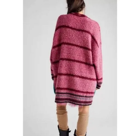 Free People Row Of Roses Tunic Sweater Oversized Dropped Shoulders XS/S